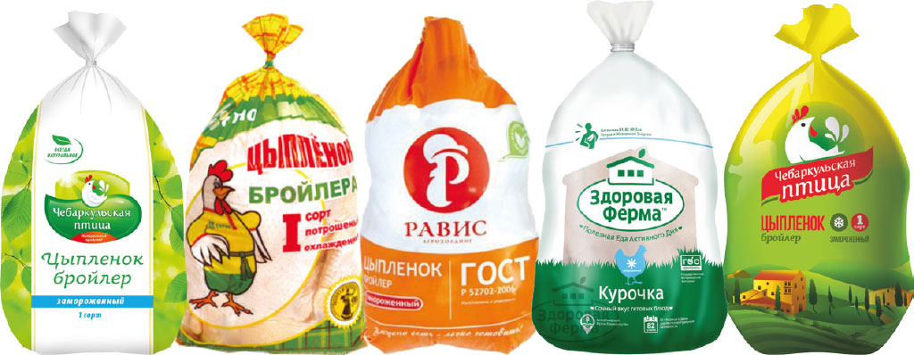 Контрастная упаковка выделяет бренд среди конкурентов. Портфолио Чебаркульская птица