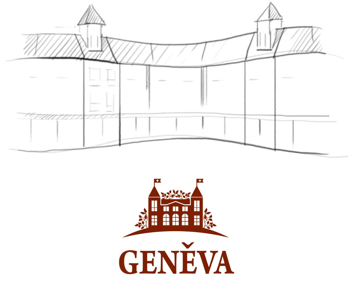 Схематичный набросок карандашом вверху показывает, с какого ракурса дом будет напоминать логотип Портфолио Загородный поселок «Женева»